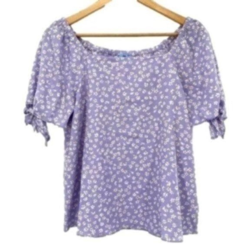 CeCe Daisy Melody Tie Sleeve Top Lavender Floral XS Extra Small NWT